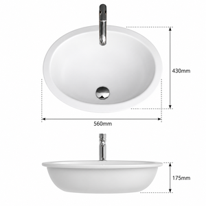 <b>PRIME</b> Modern Solid Bathroom Countertop Basin Polished Finish Counter Installation NSF Certified Oval Shape Single Hole - Product Image 5