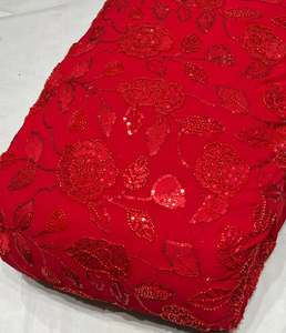 Tissu brodé perlé personnalisé, tissu à sequins, tissu dentelle, tissu organza pour kaftan, abaya, robe, textile, exportateur et acheteur en gros - Product Image 1