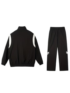 Conjunto Deportivo Unisex Negro Cortavientos con Capucha y Pantalones Cortos, Manga Larga con Cremallera, Ligero, de Poliéster, para Verano, Estilo Urbano Sencillo para Adultos - Product Image 2