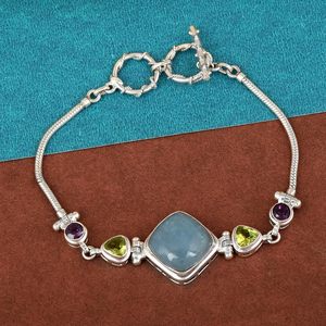 Nouveauté 2026 : Bracelet artisanal en argent sterling 925 massif avec pierres précieuses authentiques Aigue-marine, Péridot et Améthyste – Bijoux raffinés pour femme - Product Image 1