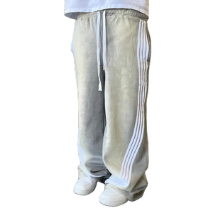 Wide Leg Track Flared Jogger Distressed Sweatpants Acid Wash Streetwear Loose Casual 100% Cotton Breathable <b>Elastic</b> <b>Waist</b> Pants - Product Image 2