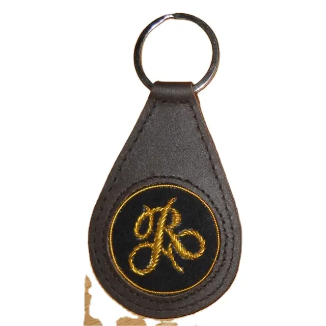 Kunci kustom fob buatan tangan emas perak metalik bordir lambang desain Bullion gantungan kunci untuk bisnis perusahaan hadiah Dunia