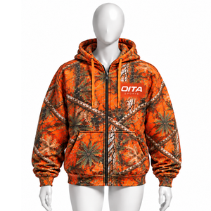 <b>Orange</b> Woodland Print Full Zip <b>Hoodie</b> <b>Mens</b> Casual Outdoor Hooded Sweatshirt with Drawstring Kangaroo Pockets Warm Winter Wear - Product Image 1