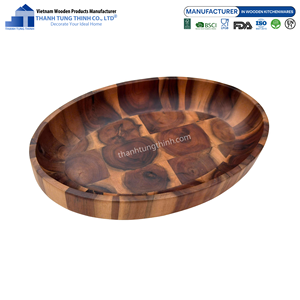 Assiettes en bois naturel de qualité supérieure, motif unique, forme ovale, lavage à la main uniquement, fabriquées par un fabricant certifié pour la sécurité alimentaire au Vietnam. - Product Image 5
