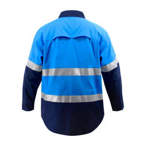 Unisex High Visibility Yellow Navy Waterproof Hooded Jacket With Reflective Stripes Full Length Design For Adults - Product Image 3