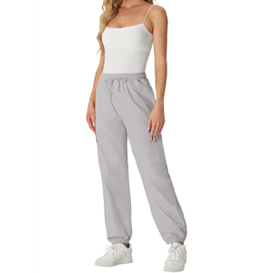 Pantalon cargo bleu clair pour femme, taille élastique, cordon de serrage, coupe ample, longueur complète, pantalon de jogging décontracté avec poches - Product Image 6