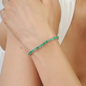 High Quality Classic 4 MM Round Cut 100% Genuine Emerald May Birthstone Fine Tennis <b>Bracelet</b> For Everyday Luxury Wear Jewelry - Product Image 2