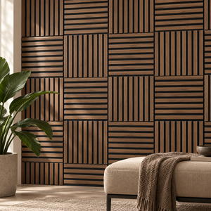 Panneau mural insonorisant en placage de bois classique moderne, design rayé 3D, dos en feutre noir pour la décoration intérieure de salle de bain - Product Image 5