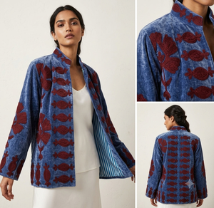 Chaqueta de Terciopelo Suave Acolchada y Tejida con Bordado de Flores, Forro de Algodón, Abrigo Unisex de Invierno - Product Image 2
