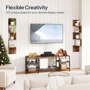 Set di 2 Mensole Angolari Galleggianti a 4 Ripiani in Stile Rustico Marrone, Scaffali da Parete per Arredamento Casa - Product Image 4