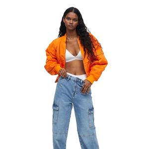 Blouson d'hiver pour femme, coupe courte, coupe ample, col côtelé, fermeture éclair - Product Image 2