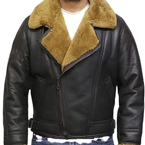 Men's Winter Leather <b>Jacket</b> With Faux Fur Lining Full Sleeve Windproof <b>Aviator</b> Style Coat - Product Image 4