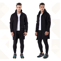 Sweat-shirt à capuche zippé long et ample pour homme, couleur unie, décontracté, en coton tricoté, pour l'hiver