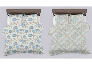 100% Cotton Organic Reversible Duvet Cover Set 2 <b>Pillow</b> Covers | Geometric Squares Pattern | Vintage Style 300tc Thread Count - Product Image 4