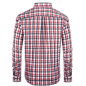 <b>Men's</b> Casual Red <b>Black</b> Plaid Long Sleeve Button Down Collar <b>Shirt</b> <b>Slim</b> <b>Fit</b> Chest Pocket - Product Image 2