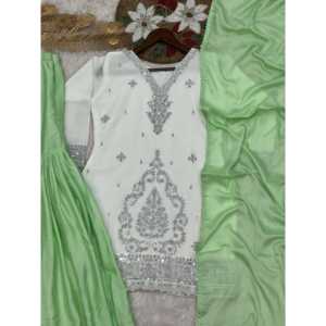 Vêtements indiens et pakistanais de créateur, magnifique ensemble haut-bas et dupatta pour les occasions spéciales - Product Image 3