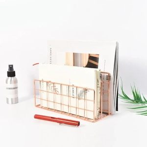 Minimalist Metal <b>Desk</b> Organizer Storage Rack Rose Gold Rectangle Freestanding Office Organizer for Neatening Documents - Product Image 1