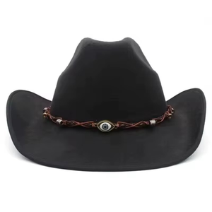 Custom Classic 100% Leather Cowboy Fedora Felt <b>Hat</b> Wide Brim Leather <b>Band</b> Western Outdoor Use Image Design Unisex Four Seasons - Product Image 1