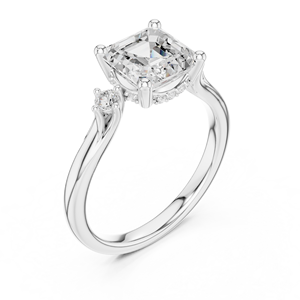 Classic Hidden Halo Lab Grown Diamond GRA Certified 14k Solid White Gold Asscher Shaped Prong Set Diamond Wedding Ring <b>For</b> <b>Her</b> - Product Image 4