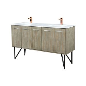 Mobile bagno doppio rustico in acacia 60 pollici L X 20 Pollici Set D con piano in quarzo bianco e rubinetto color oro rosa per il tuo bagno - Product Image 4