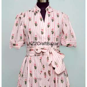 Women's Cute Cotton Block Floral Printed V-<b>Neck</b> A-Line Midi <b>Dress</b> Short Sleeve Boho <b>Weddings</b> Casual Party Wear Bikini Cover <b>Lace</b> - Product Image 4