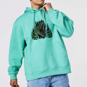 Sweat-shirt décontracté pour homme en molleton de coton vert menthe avec imprimé dinosaure, coupe classique, poche avant, idéal pour l'automne - Product Image 1