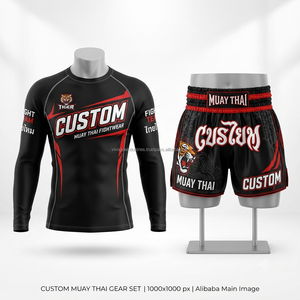 Conjunto de Boxeo de 2 Piezas con Logotipo Personalizado, Rashguard de Compresión de Lujo Transpirable, Pantalones Cortos de Poliéster sin Costuras con Bordado de Alta Calidad - Product Image 5