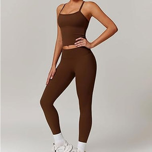 Conjuntos Deportivos para Mujer de Dos Piezas, Top Deportivo Cruzado con Tirantes y Leggings de Cintura Alta a Juego, Ropa Deportiva Elástica para Gimnasio - Product Image 4