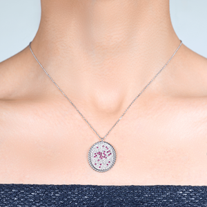 สร้อยคอจี้ทองคำแท้ 18k ประดับพลอยธรรมชาติทับทิม พิงค์แซฟไฟร์ พร้อมเพชรแบบโอเบร สโนว์ เพฟ คอสมอส เครื่องประดับชั้นดี - Product Image 4