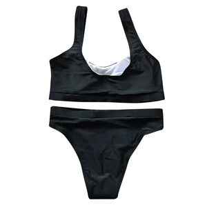 Maillot de bain d'été très élastique, couleur unie, col carré, ensemble bikini décontracté deux pièces séparées à taille haute - Product Image 5