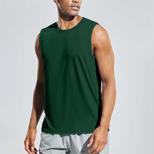 Camiseta sin mangas para hombre, verde, cuello redondo, tejido sólido, informal, transpirable, de secado rápido, 100% poliéster, 220g - Product Image 3