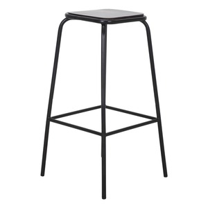Tabouret de bar en bois style laque, en acier brut, pour laboratoire industriel, tabouret de petit-déjeuner, noir - Product Image 3
