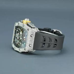 Reloj Cronógrafo de Lujo Estilo Hip Hop con Diseño de Moneda Antigua de Dibujos Animados, Esfera Esqueleto con Cristal de Zafiro, Caja de Moissanita y Correa de Silicona - Product Image 3