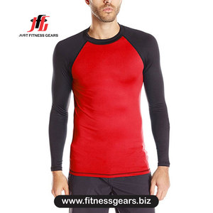 Camiseta de Manga Larga para Hombre Just Fitness Gears, Color Rojo con Bloques de Color, Spandex/Nailon de Secado Rápido, Ropa Deportiva para Exteriores, Logotipo Frontal - Product Image 1