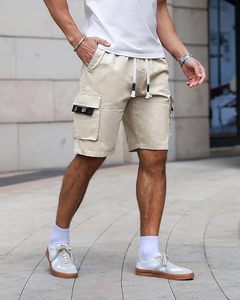 Shorts cargo pour homme, couleur unie, taille élastique, respirant, en toile, avec poches, style décontracté - Product Image 2