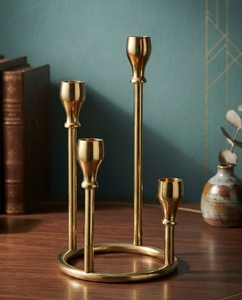 Porte-bougie de haute qualité couleur or, 4 piliers, en métal, pour centre de table, décorations de cheminée - Product Image 1