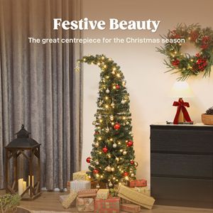 Albero di Natale preilluminato da 1,5 m con cima piegata, abete alta montagna sottile e fantasioso con 100 LED e supporto in metallo verde - Product Image 4