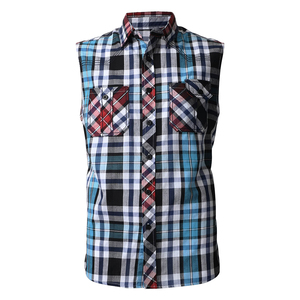 Camisas de Franela a Cuadros sin Mangas para Hombre, Cuello Camisero, Transpirables, Moda de Verano, Algodón/Poliéster de Alta Calidad, Personalizables para Adultos - Product Image 1