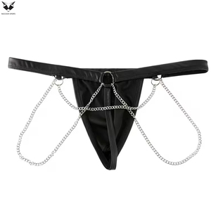 Jockstrap de Cuero Negro para Hombre con Detalle de Cadena Metálica y Anillo en O, Estilo Punk, Ropa Deportiva para Club, Precio al por Mayor - Product Image 3