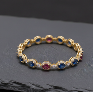 กำไลข้อมือหินหลายเม็ดขนาด 2.6 นิ้ว รูปไข่ ประดับเพชร CZ เงินแท้ 925 ชุบทอง 18K เหมาะสำหรับงานแต่งงานและงานปาร์ตี้ - Product Image 4