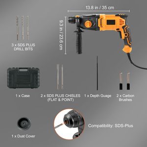 Trapano Demolitore Elettrico SDS-Plus da 8 Ampere, 1 Pollice, per Lavori Pesanti, con Frizione di Sicurezza, Trapano a Filo, Martello Demolitore, Scalpellatore - Product Image 4