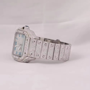 Nouvelle montre de luxe en quartz avec cadran romain bleu personnalisé, sertie de 120 moissanites rondes, pavé complet de qualité supérieure - Product Image 3