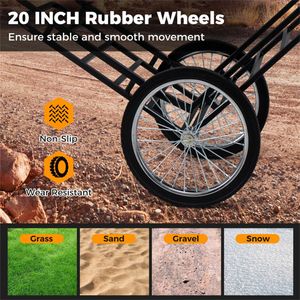 Chariot de camping extérieur noir avec roues en caoutchouc de 20 pouces, capacité de 550 lb, chariot de transport de matériel réglable sur 20 niveaux avec structure à double couche - Product Image 5