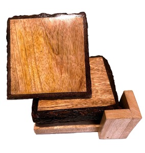 Ensemble de dessous-de-verre en bois de style luxueux avec motif écorce, résistants à la chaleur, antidérapants, carrés, au meilleur prix - Product Image 3