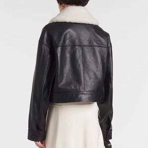 Chaqueta Bomber de Cuero Genuino para Mujer, con Cuello Personalizado y Bordado, Transpirable, de Buena Calidad - Product Image 3