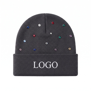 Bonnet tricoté personnalisé chaud pour l'hiver, brodé, doux, avec décorations de perles et strass, pour femme, idéal pour l'extérieur - Product Image 4