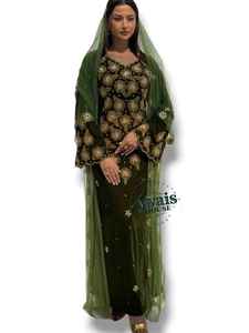 Ensemble de luxe 2 pièces AWAIS HOUSE pour femmes musulmanes, kaftan modeste en velours uni perlé, longueur ras du sol, coupe trapèze, pour soirée/formelle, 100% - Product Image 3