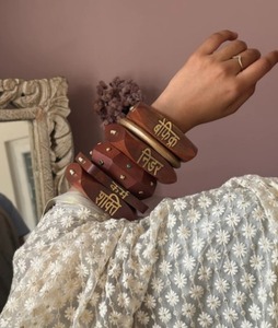 Exclusive Handmade Artificial Craft Emporium Exports Sangria Set 3 <b>Wooden</b> Bangles Featuring Hand Carved <b>Wooden</b> Bracelets Hand - Product Image 1