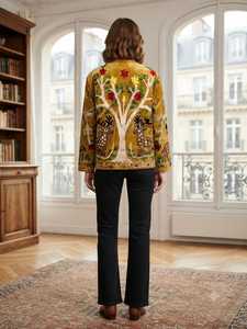 Chaqueta Suzani Amarillo Mostaza, Chaqueta Bordada a Mano para Mujer, Abrigo con Bordado Floral Bohemio, Chaqueta Suzani de Estilo Vintage - Product Image 2