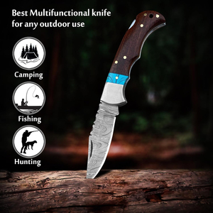Beautiful Custom Handmade Damascus Steel Folding Knife 1 Blade <b>Drop</b> Point Ram Horn Handle High Durability DIY Grade - Product Image 5